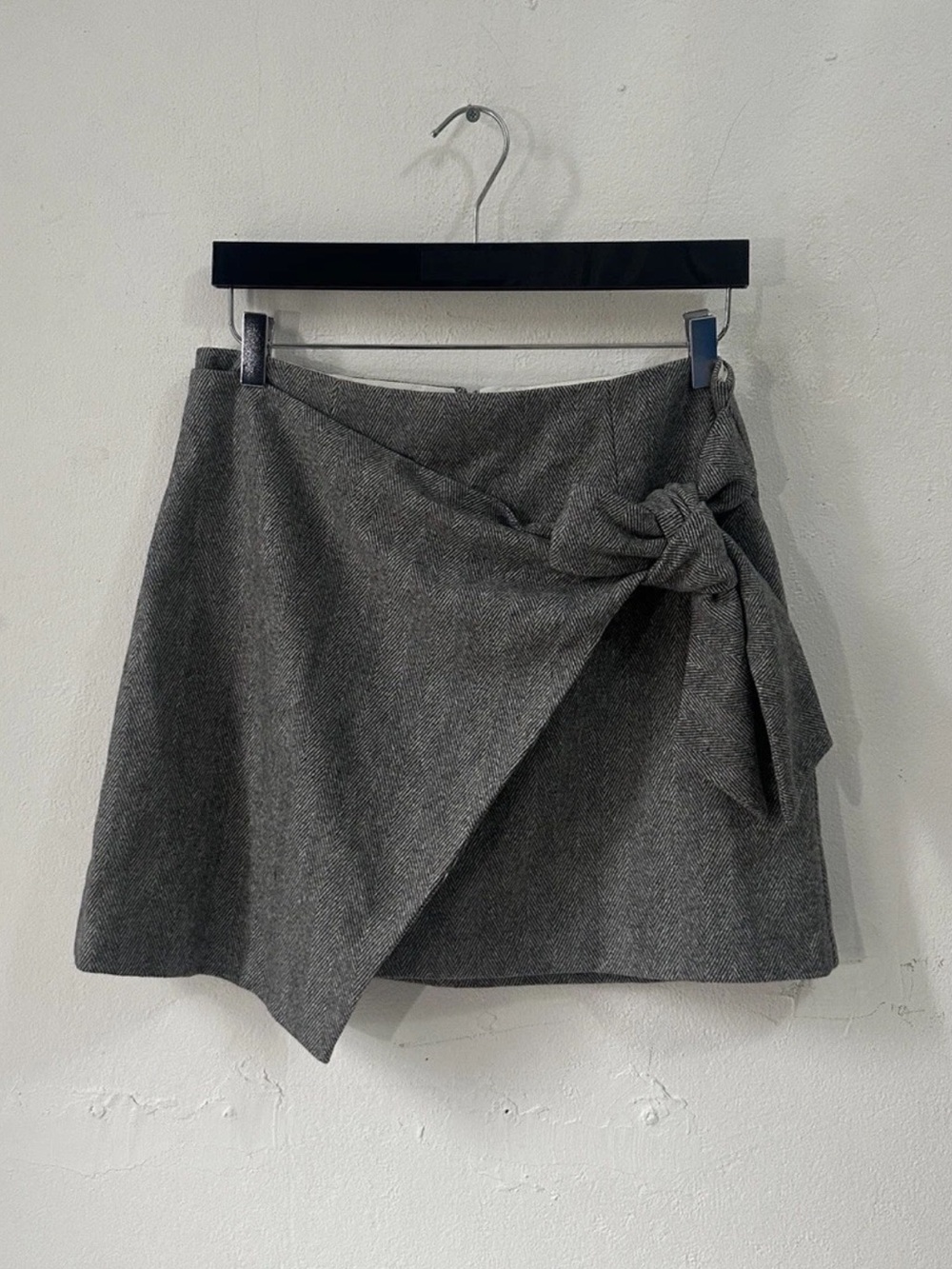 Wilfred Aritzia Gray Herringbone Wrap Skort Wool Cashmere Tie Front Women’s 10